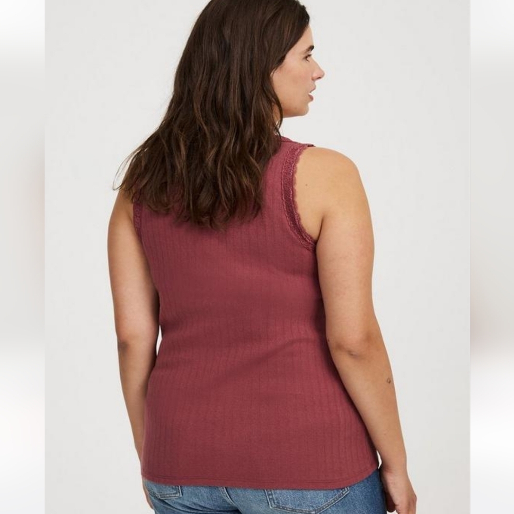 💥Sale💥NWOT Torrid Pointelle Square Neck Lace-Trim Ribbed Tank- Wild Ginger - Picture 4 of 5